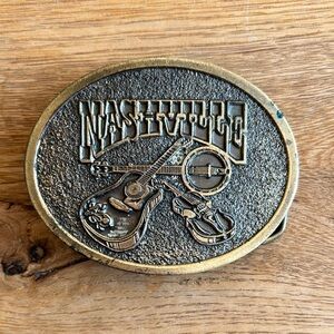 Vintage Nashville Belt Buckle with Guitar Banjo Fiddle Southern Post Card Co Inc